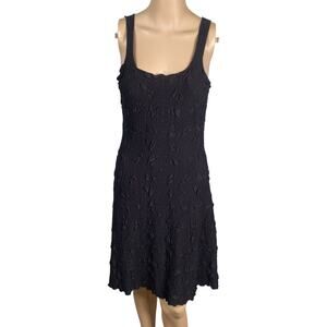 Haystacks USA Black Surreal Textured Crinkle Laganlook Flared Slip Dress SZ M